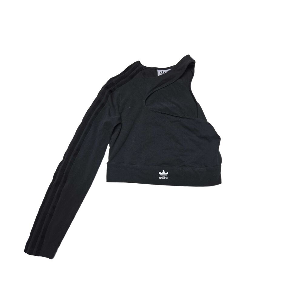 Adidas Originals Women Black Long Sleeve 3-Stripes Trefoil Crop Top Size M
